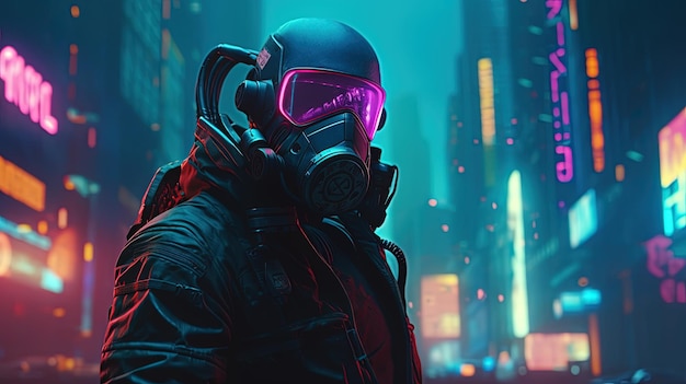 Premium AI Image | Cyberpunk soldier with gas mask digital art ...