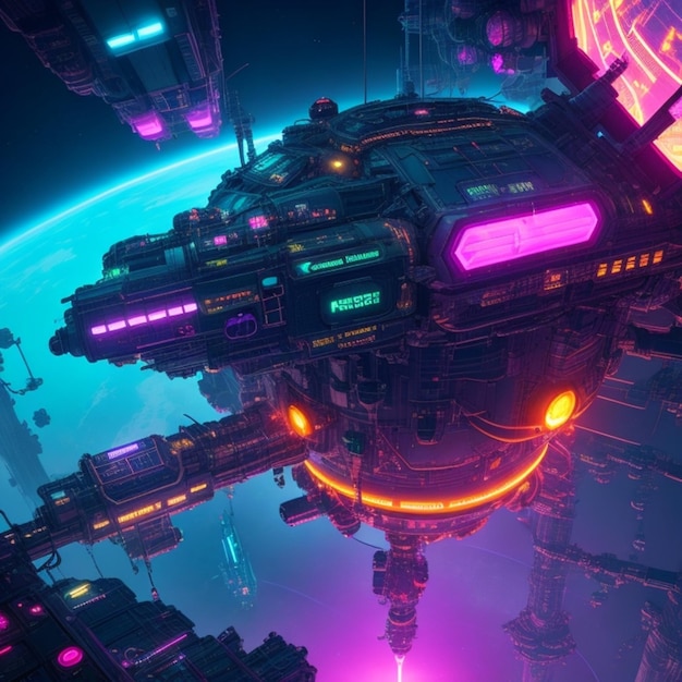 A cyberpunk space station