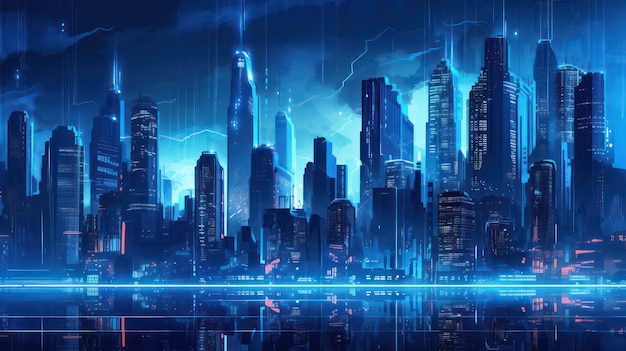 cyberpunk stadsblauw behang voor bureaubladachtergrond en ontwerpprojecten