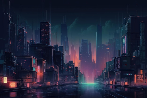 Cyberpunk stadsnacht Scène modern Genereer Ai