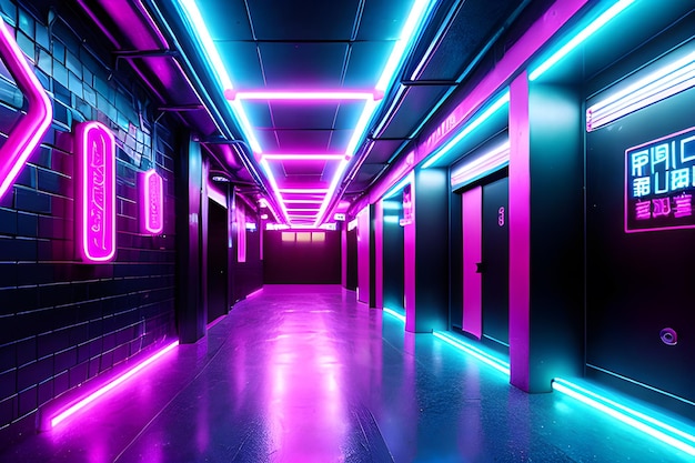 Cyberpunk street in futuristic cyber city