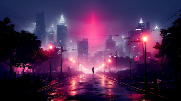 Cyberpunk streets illustration futuristic city dystoptic artwork at night 4k wallpaper Rain foggy moody empty future