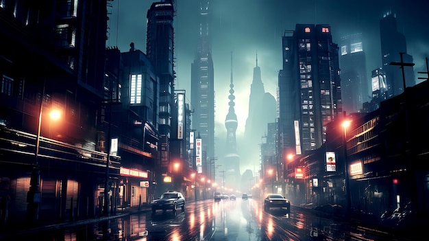 Cyberpunk Streets Illustration, Futuristic City, Dystoptic Artwork At  Night, 4k Wallpaper. Stock Photo, Picture and Royalty Free Image. Image  191177049.