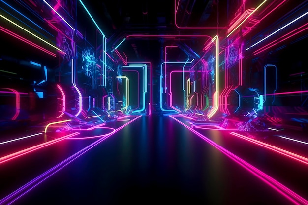 cyberpunk style colored neon strips, 80s style futuristic scene and video games created with Generative AI technology