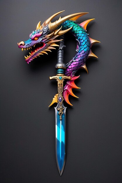 Photo cyberpunk style colorful dragon crescent blade