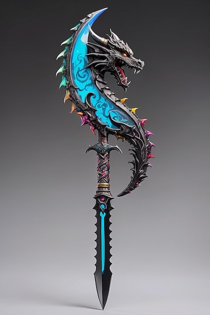 Cyberpunk style colorful Dragon Crescent Blade