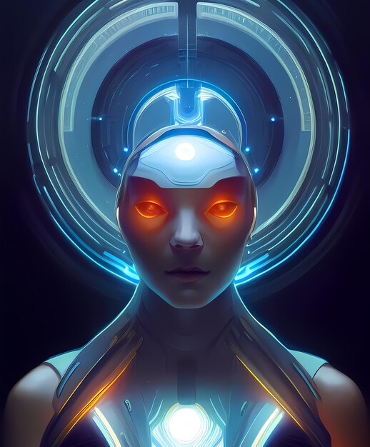 Foto arte digitale in stile cyberpunk di un robot femminile