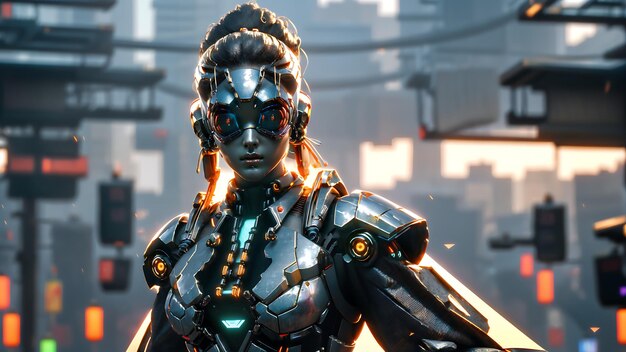 Cyberpunk style female warrior