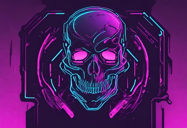 Photo cyberpunk style skull logo