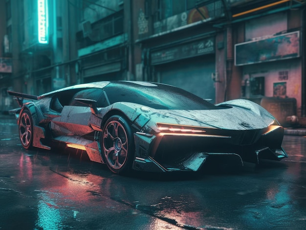 Cyberpunk style supercar generative ai