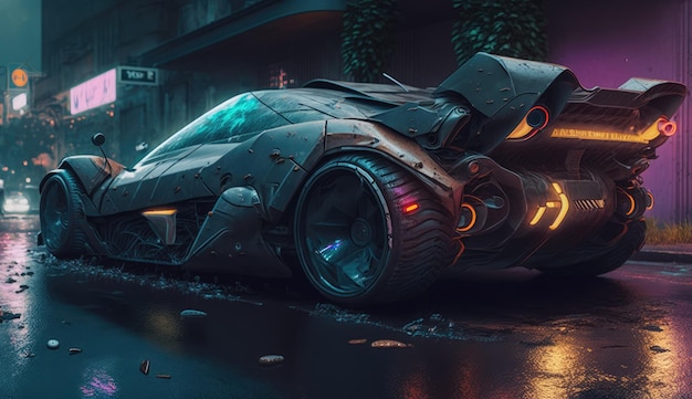 Cyberpunk style supercar generative ai