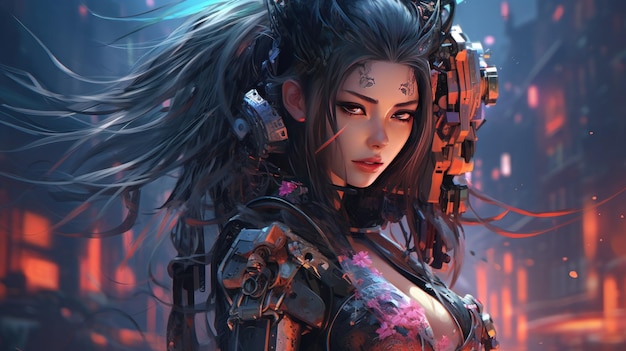 Cyberpunk style techno warrior anime girl AI generated image