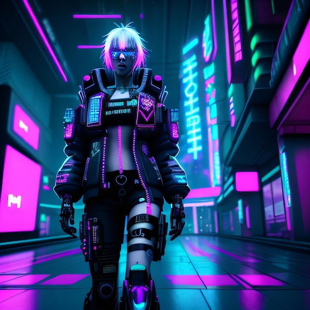 Cyberpunk style with neon lighting metaverse technologyy design for wallpaper or background banner