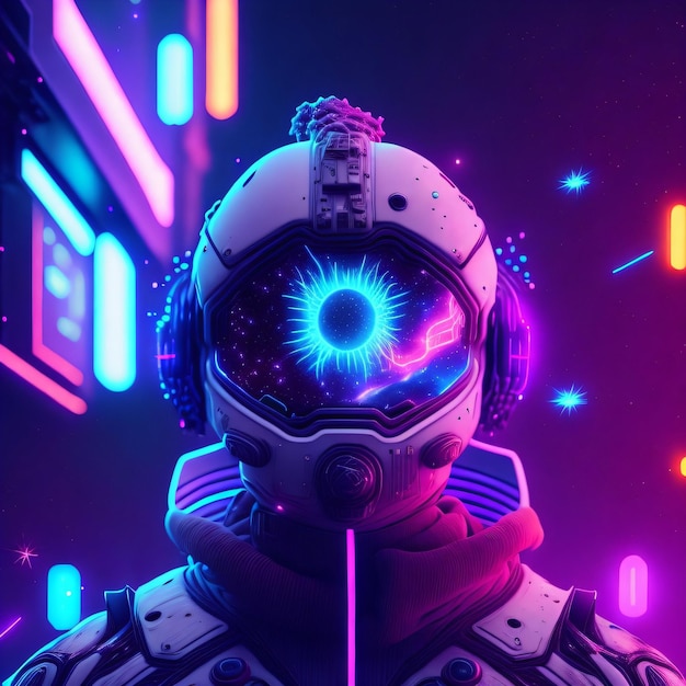 Cyberpunk style with neon lighting metaverse technologyy design for wallpaper or background banner