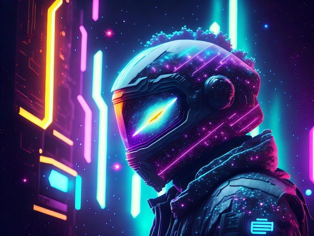 Cyberpunk style with neon lighting metaverse technologyy design for wallpaper or background banner