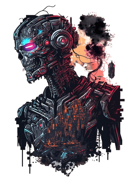 Cyberpunk T shirt Design Illustration of a Colored Glitch style