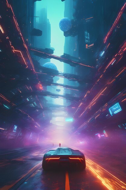 cyberpunk texture hi tech outer space vanishing point super highway high speed digital render