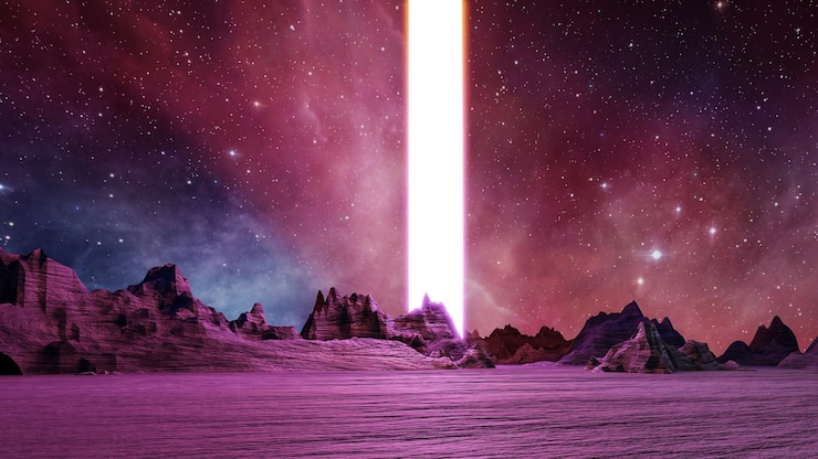 Foto cyberpunk virtual reality landschap 3d render