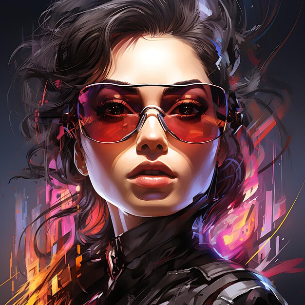 Cyberpunk vrouw portret futuristische neon stijl AI gegenereerd