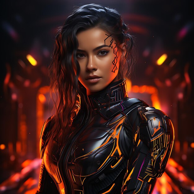 Cyberpunk vrouw portret futuristische neon stijl AI gegenereerd