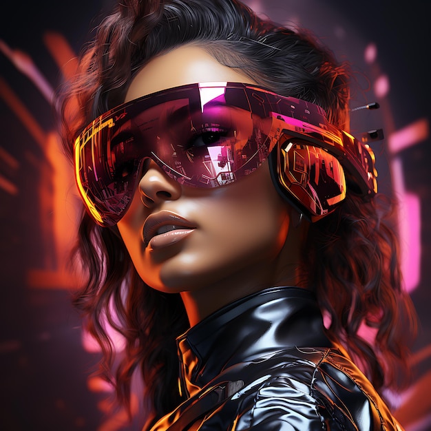 Cyberpunk vrouw portret futuristische neon stijl AI gegenereerd