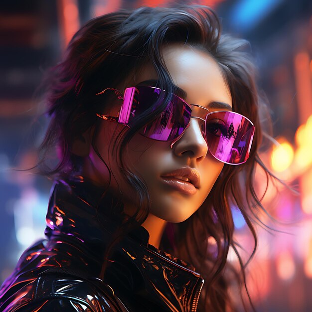 Cyberpunk vrouw portret futuristische neon stijl AI gegenereerd