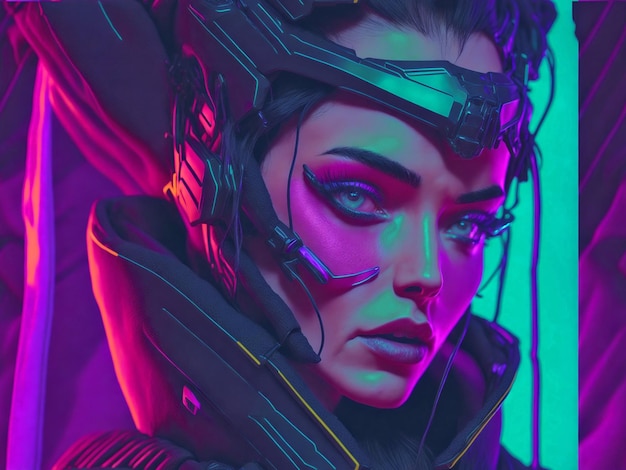 Cyberpunk vrouw portret futuristische neon stijl