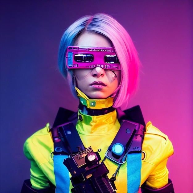 Cyberpunk vrouw portret futuristische neon stijl