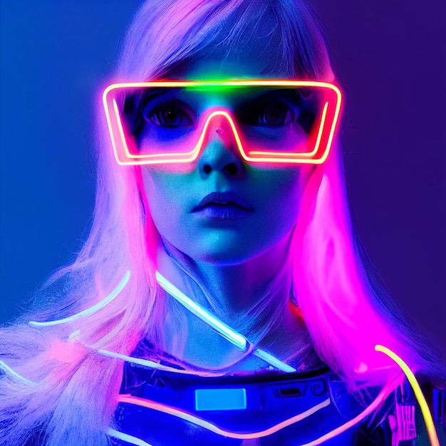 Cyberpunk vrouw portret futuristische neon stijl
