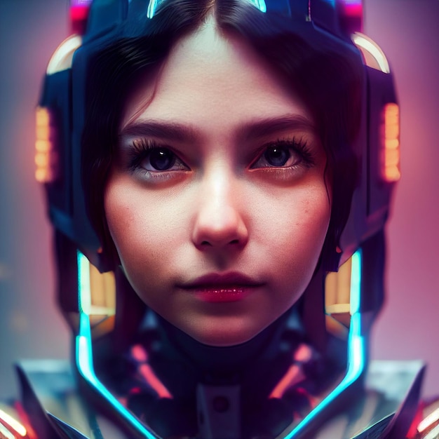 Cyberpunk vrouw portret futuristische neon stijl