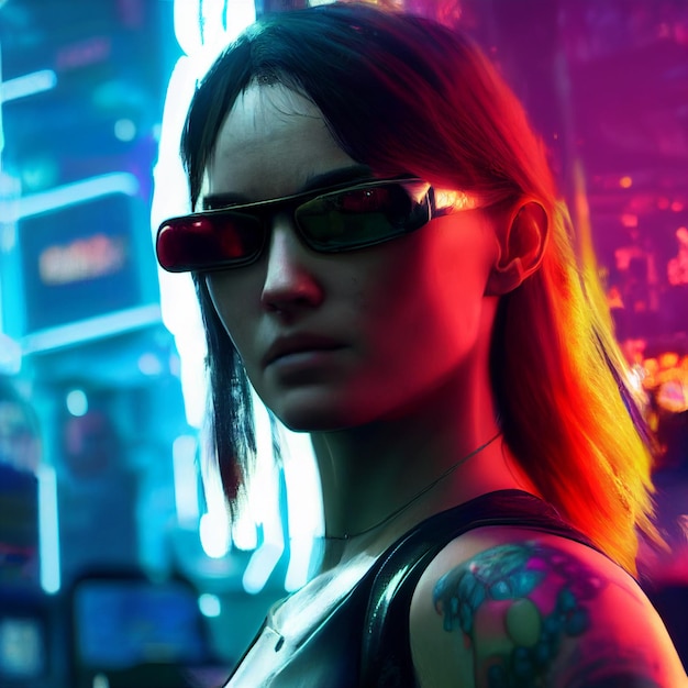 Cyberpunk vrouw portret futuristische neon stijl