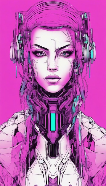 Cyberpunk vrouw portret futuristische neonstijl