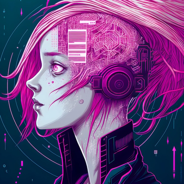 Cyberpunk vrouw schematische project technische stijl