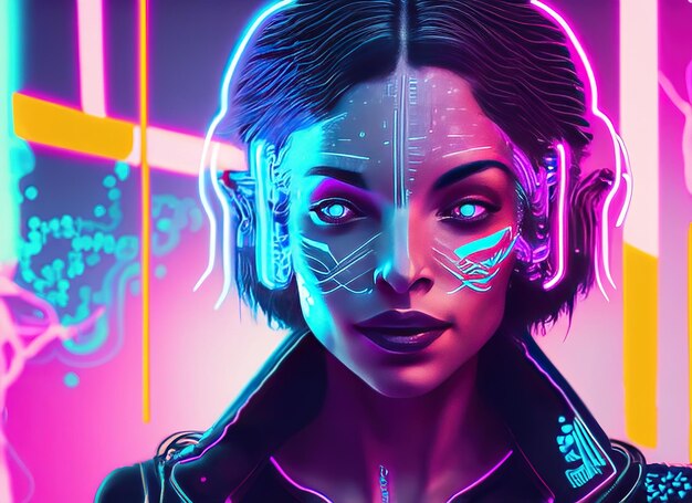 Cyberpunk vrouwelijke portret futuristische neon stijl Generatieve AI