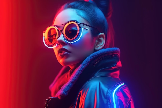 Cyberpunk-vrouwenportret met futuristische neonstijl gegenereerd door ai