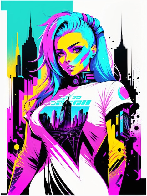 Photo cyberpunk wallpaper image woman model vivid colors