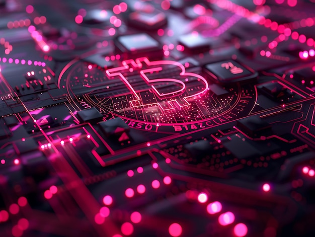 Cyberpunk Wallpaper With Bitcoin Neon Grid Design With Digi Illustration Crypto Trading Backgroundt