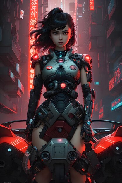 Cyberpunk Warrior the Girl of the Future AI Generative