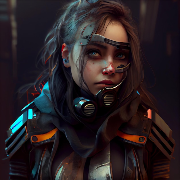 Cyberpunk warrior woman futuristic soldier 3d render illustration