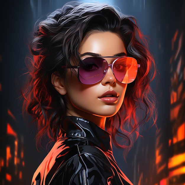 Cyberpunk woman portrait futuristic neon style AI generated