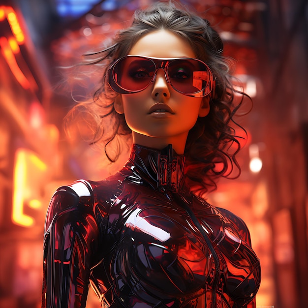 Cyberpunk woman portrait futuristic neon style AI generated