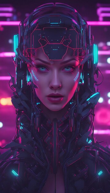 Cyberpunk woman portrait futuristic neon style