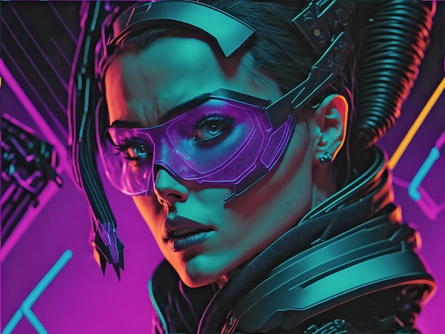 Cyberpunk woman portrait futuristic neon style