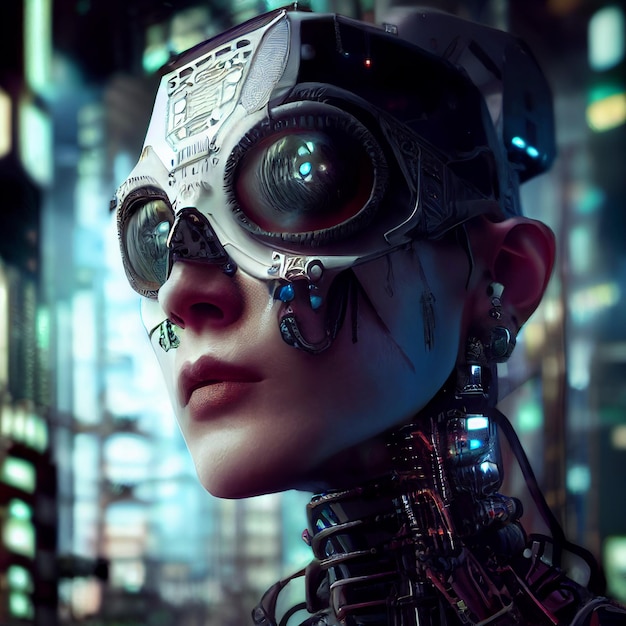 Cyberpunk woman portrait futuristic neon style