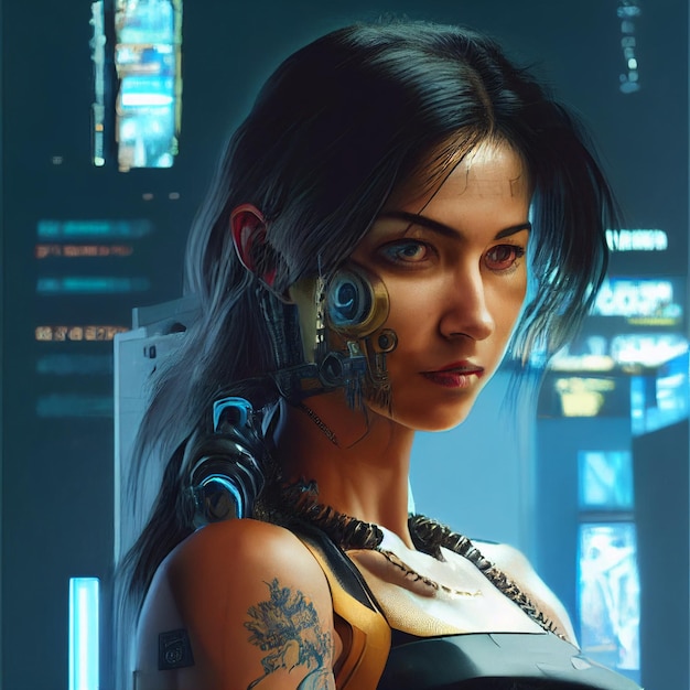 Cyberpunk woman portrait futuristic neon style