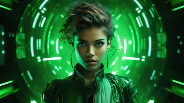 Cyberpunk woman portrait futuristic technology Metaverse concept