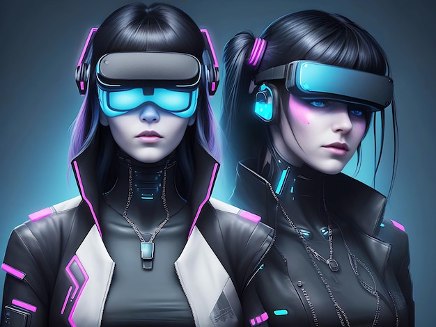 Premium Photo  Cyberpunk woman portrait with vr headset in high