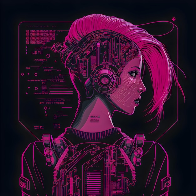 Cyberpunk woman schematic project engineering style