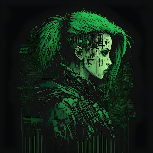 Cyberpunk woman schematic project engineering style