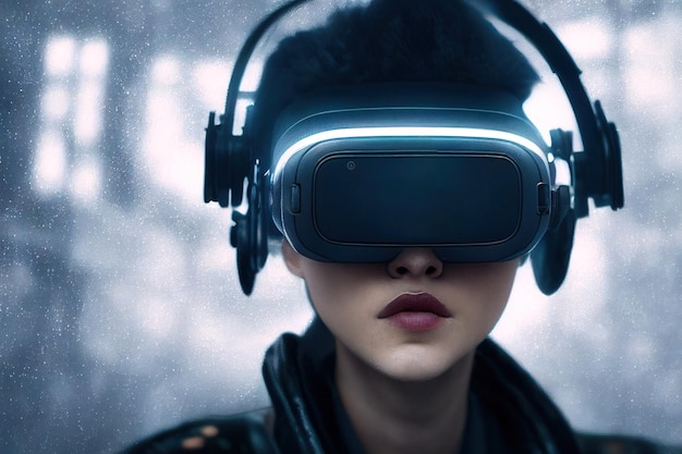 cyberpunk woman in virtual reality mask